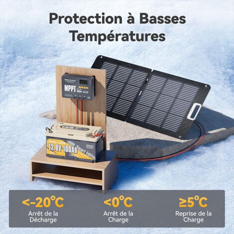 Batterie lithium 12V100Ah 1280Wh LiFePO4 Hauteur188mm Power Queen, Bluetooth, protection contre les basses températures, parfaitement montée sous le siège, pour camping car, caravanes,solaire,bateau