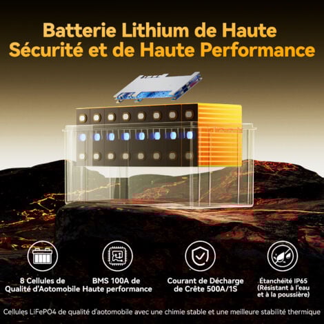 Batterie Lithium 24V100Ah 2560Wh Bluetooth LiFePO4 Power Queen, BMS 100A amélioré, protection à basse température,4000-15000 Cycles, pour solaire, Hors réseau, Camping Car, Caravane, Bateau