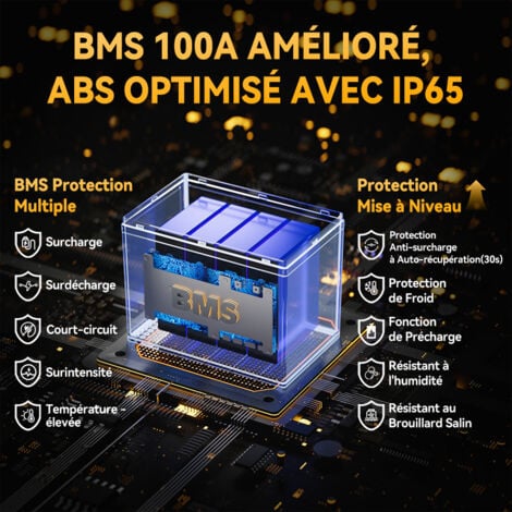Batterie lithium 12V100Ah 1280Wh LiFePO4 Groupe24(Bluetooth 5.0)+14,6V 20A Chargeur de Batterie au Lithium Power Queen（Deux colis expédiés）
