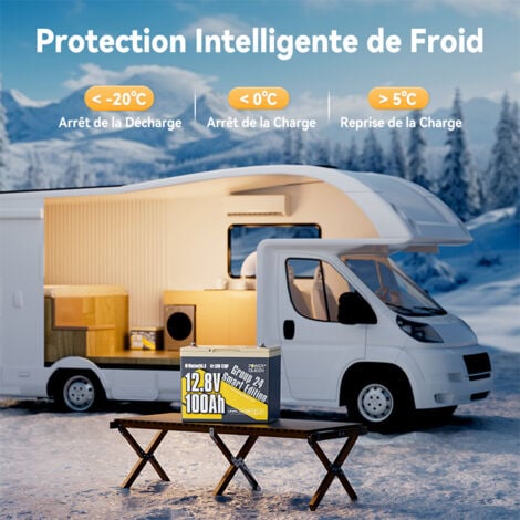 Batterie lithium 12V100Ah 1280Wh LiFePO4 Groupe24 Power Queen,Bluetooth, protection à les basses températures pour bateau,moteur hors-bord électrique, camping car,caravanes, solaire,hors réseau