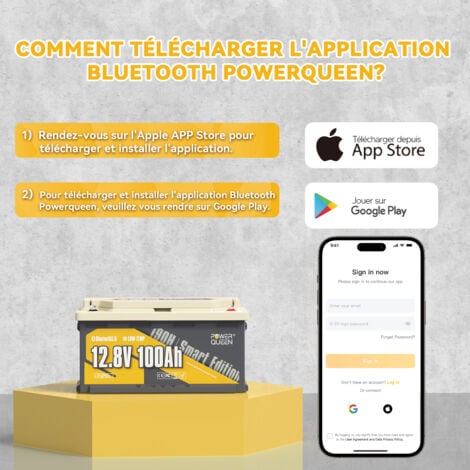 [JAMAIS UTILISÉ]Power Queen LiFePO4 Lithium Batterie 12V100Ah Hauteur 188mm, Bluetooth 5.0 et protection contre les basses températures, adaptée aux RV,camping-cars, caravanes,camping,solaire