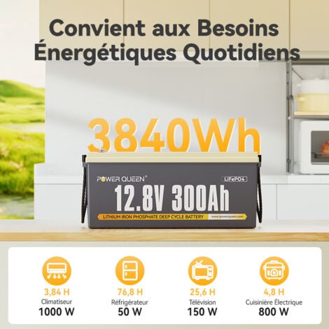 [JAMAIS UTILISÉ]Batterie Lithium 12V300Ah 3840Wh LiFePO4 Power Queen, BMS 200A, 4000-15000 Cycles, pour solaire, Hors réseau, stockage de l'énergie domestique, Camping Car, Caravane, Bateau