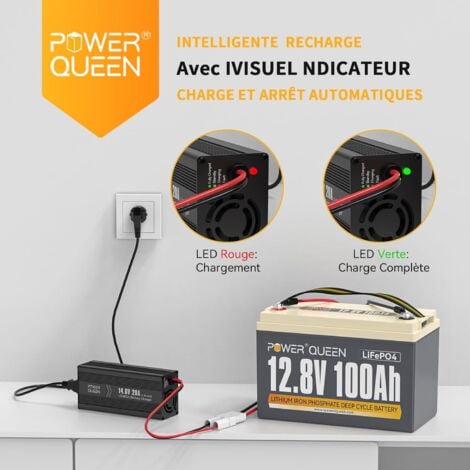 [JAMAIS UTILISÉ]Chargeur de Batterie au Lithium 14,6V 20A POWER QUEEN pour Les Batteries LiFePO4, LED pour Afficher l'Etat de Charge, Chargeur Batterie 12V avec 4 Fonctions de Protection