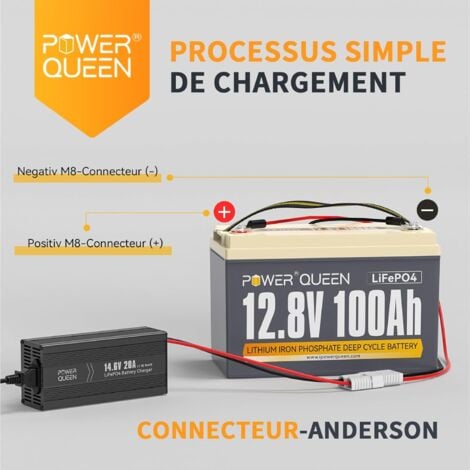 [JAMAIS UTILISÉ]Chargeur de Batterie au Lithium 14,6V 20A POWER QUEEN pour Les Batteries LiFePO4, LED pour Afficher l'Etat de Charge, Chargeur Batterie 12V avec 4 Fonctions de Protection