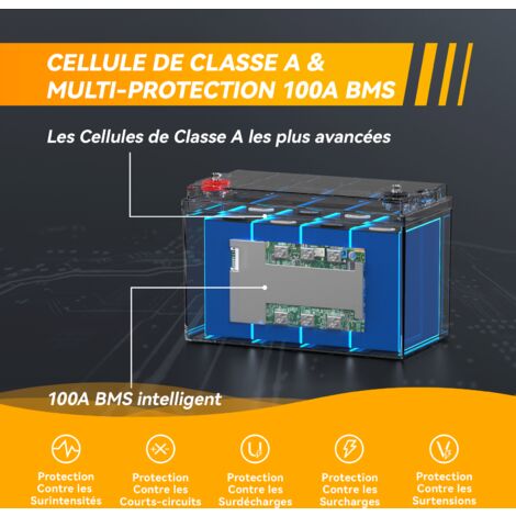 Batterie lithium 12V100Ah 1280Wh Auto-Chauffage LiFePO4 Power Queen, 100A BMS, Fonctionnement à -20°C température, pour bateau,moteur hors-bord électrique, camping car, caravanes, solaire, hors réseau