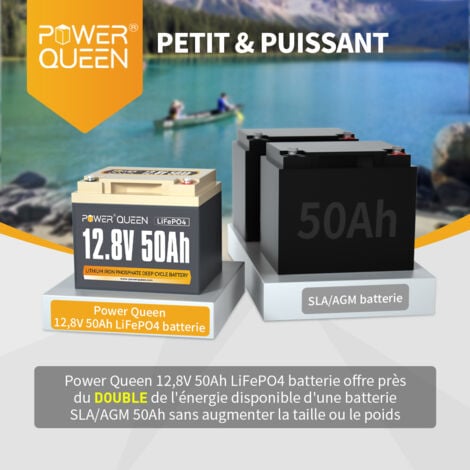 Batterie Lithium LiFePO4 Rechargeable 12V 50Ah & 14,6V 10A Chargeur de  Batterie au Lithium Power