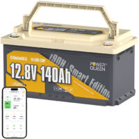 Power Queen – Batterie lithium 12V 140Ah 1792Wh LiFePO4 – Compatible Bluetooth 5.0 – Protection BMS contre surcharges et températures extrêmes – Pour camping-car et solaire - Hauteur188mm