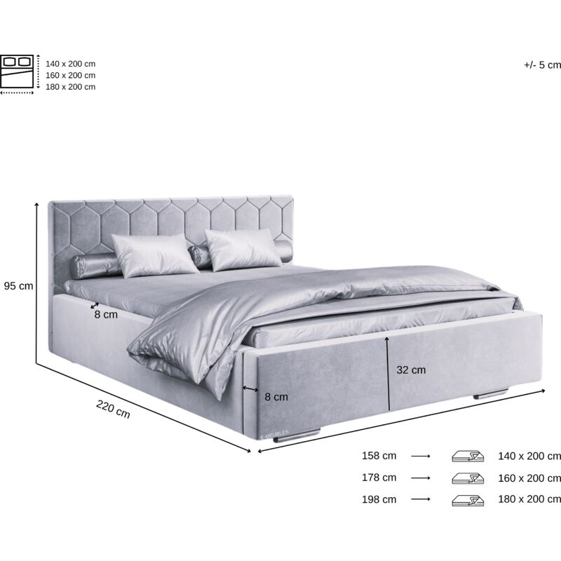 VidaXL Boxspringbett 160x200cm Hellgrau - Mit Matratze, Auflage & Lattenrost