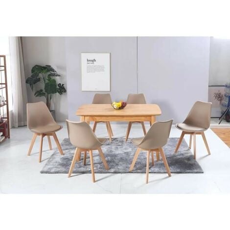 Lot de 6 chaises - Taupe  - Scandinave - Pieds bois