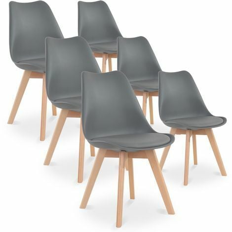Lot de 6 chaises scandinaves grises lorenzo - assise rembourrée - salle à  manger, cuisine, chambre LIFE INTERIORS Pas Cher 