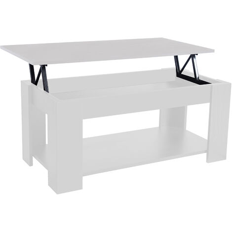 Table basse avec plateau relevable et petite étagère , 50 x 100 x 42, Blanc