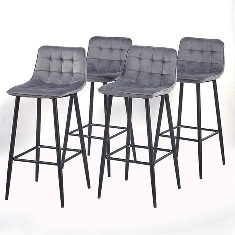 Lot de 4 tabourets de bar BUBBLE en velours gris clair
