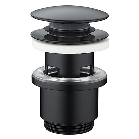 Edouard Rousseau – Bonde de lavabo clic-clac avec trop plein – Ø 63 mm – Sortie 33x42 (1'1/4) – Profondeur réduite 16 mm – Finition noire PVD
