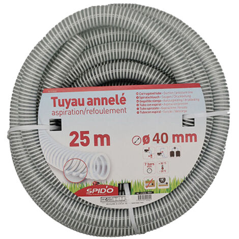 SPIDO Tuyau PVC Armé Souple – 25m – Ø 40 mm – Flexible Renforcé à Spirales pour Aspiration et Refoulement