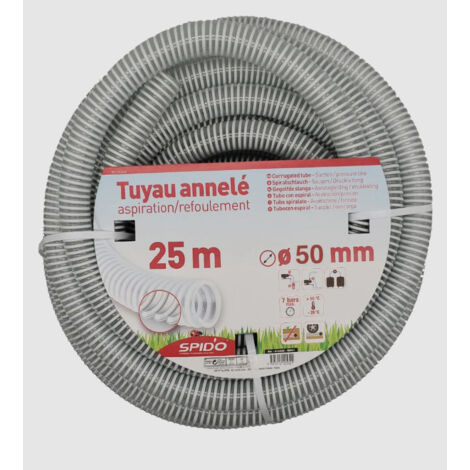 Centrale Brico – Tuyau d'aspiration PVC armé souple 7 m – Ø 50 mm – Flexible renforcé à spirales pour aspiration et évacuation des liquides