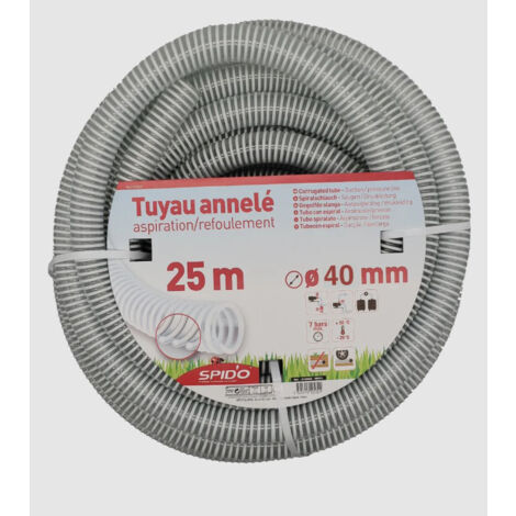 Centrale Brico – Tuyau PVC armé souple 7 m Ø 40 mm – Flexible renforcé à spirales pour aspiration et refoulement – Résistant aux pressions variées