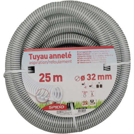 SPIDO Tuyau PVC Armé Souple – 25m – Ø 32 mm – Flexible Renforcé à Spirales pour Aspiration et Refoulement (1/2)