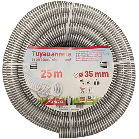 SPIDO Tuyau PVC Armé Souple – 25m – Ø 35 mm – Flexible Renforcé à Spirales pour Aspiration et Refoulement