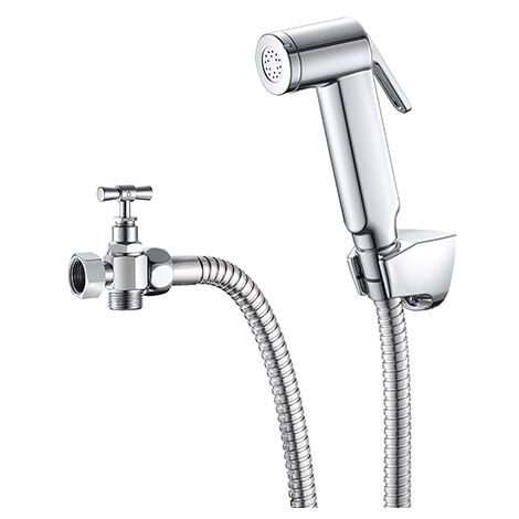Rousseau - Kit hygiène complet, pour WC en ABS avec Douchette, Flexible Métal 120 cm, Support et Robinet - Chromé