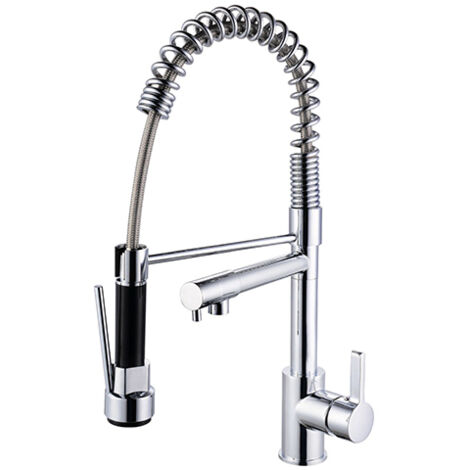 Edouard Rousseau – Mitigeur évier STOLI chromé – Bec mobile avec jet pluie – Douchette économique en laiton – Hauteur 490 mm – Flexible inox 53 cm (1/2)