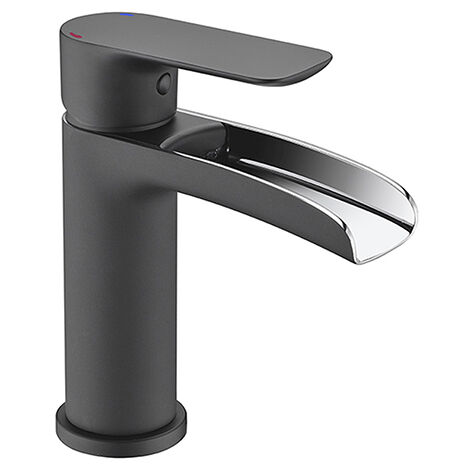 Edouard Rousseau – Mitigeur de lavabo KEYEO noir/chromé – Mécanisme cartouche céramique Ø 25 mm – Bec fixe – Hauteur 157 mm – Flexibles inox inclus (1/3)