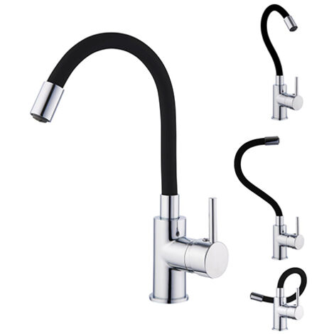 Edouard Rousseau – Mitigeur de lavabo à mémoire de forme – Bec mobile articulé – Finition noir et chromé – Cartouche céramique Ø 35 mm – Hauteur 270 mm (1/3)