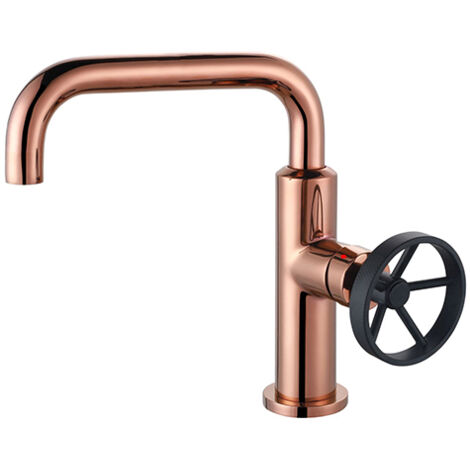 Edouard Rousseau – Mitigeur de lavabo industriel bec mobile – Finition rose gold – Hauteur 200 mm – Hauteur sous bec 145 mm – Fixation supérieure Ø 33 mm (1/2)