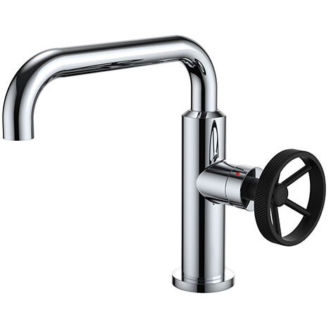 Edouard Rousseau – Mitigeur de lavabo industriel bec mobile en laiton chromé – Hauteur 200 mm – Aérateur invisible – Flexibles inox inclus (1/2)