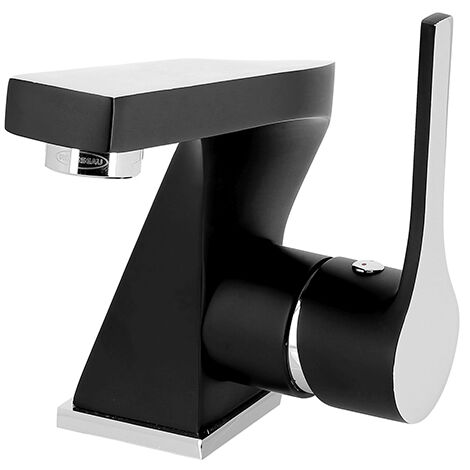 Edouard Rousseau – Mitigeur lavabo Sonate chromé noir – Cartouche céramique Ø35mm – Aérateur réducteur 6L/min – Bec fixe 124mm – Hauteur 146mm (1/2)