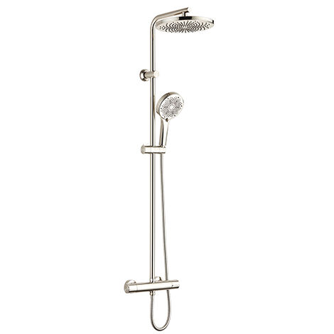 Edouard Rousseau – Colonne de douche thermostatique inox – Tête extraplate orientable Ø 250 mm – Douchette 3 jets – Flexible 1,50 m inox brossé (1/3)