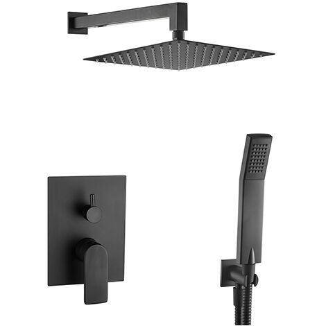 Edouard Rousseau – Colonne de Douche Murale à Encastrer WALL CARRÉ Noire – Tête Extraplate 250 x 250 mm – Douchette 1 Jet – Flexible 1,50 m – Mitigeur à Cartouche Céramique avec Boîtier d’Encastrement (1/3)