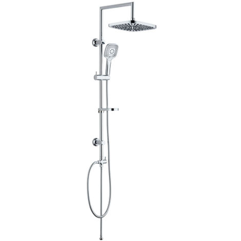 Edouard Rousseau - Colonne de Douche Sans Robinetterie MANLY - Tête 202 x 202 mm Orientable - Douchette 5 Jets - Bras Inox Chromé - Flexible 1,50 m (1/3)