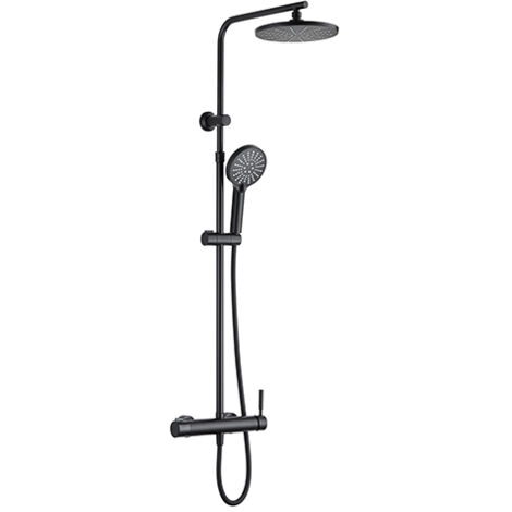 Edouard Rousseau - Colonne de Douche avec Robinetterie HERA Mécanique - Tête 207 mm - Douchette 5 Jets - Flexible 1,50 m - Noir (1/3)