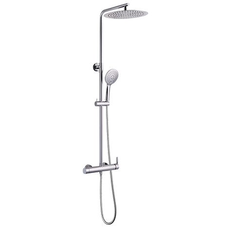 Colonne de douche mécanique HAWERA chromé – Tête extraplate Ø300 mm – Douchette 3 jets – Bras télescopique inox – Débit limité 9 L/min