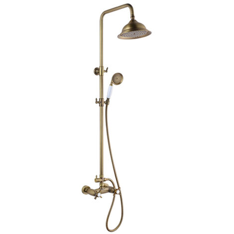Edouard Rousseau – Colonne de douche thermostatique rétro – Douchette 1 jet pluie Ø 83 mm – Bras télescopique 0,85 à 1,25 m – Sécurité anti-brûlure 38°C – Vieux bronze (1/5)