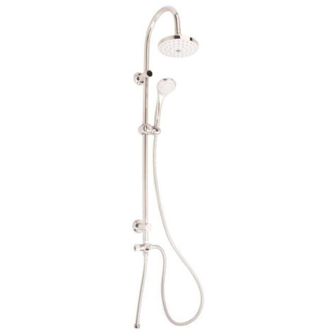 Edouard Rousseau – Colonne de douche sans robinetterie chromée – Tête orientable Ø 155 mm en ABS – Douchette 3 jets Ø 83 mm – Flexible inox 1,50 m (1/4)