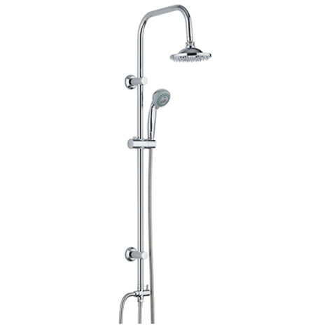 Edouard Rousseau – Colonne de douche sans robinetterie – Tête orientable Ø 150 mm – Douchette 3 jets – Flexible inox 1,50 m – Chromé