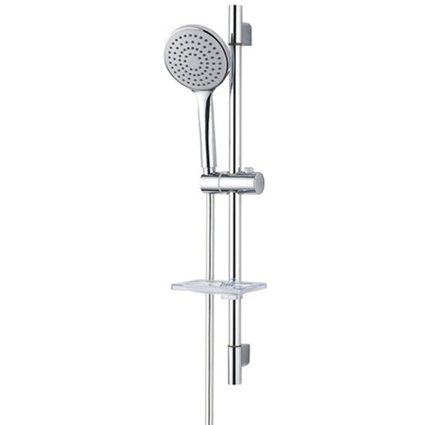 Edouard Rousseau – Combi-Barre de Douche RAQUETTE Chromée 65 cm – Douchette 1 Jet Pluie – Réducteur de Débit – Flexible 1,75 m