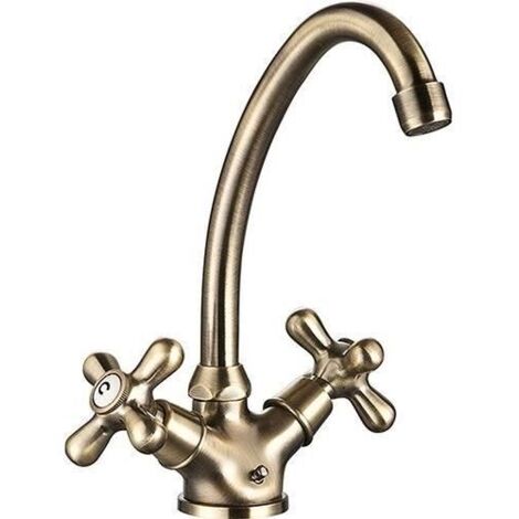 Edouard Rousseau – Mélangeur de lavabo haut orientable – Finition vieux-bronze – Corps laiton – Poignées métal – Embase Ø 52 mm – Hauteur 350 mm