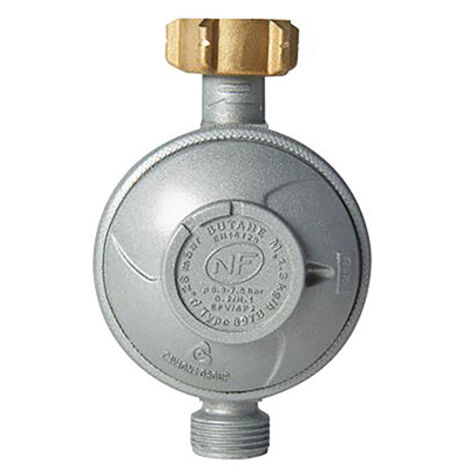 Dipra – Détendeur de sécurité pour bouteille de butane 13 kg – Pression de sortie 28 mbar – Dispositif de sécurité intégré – Raccordement tétine cannelée