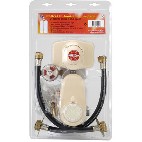 Dipra – Coffret bi-bouteilles propane 13 kg – Débit 1,3 kg/h – Inverseur automatique 8 kg/h – Certification NF gaz