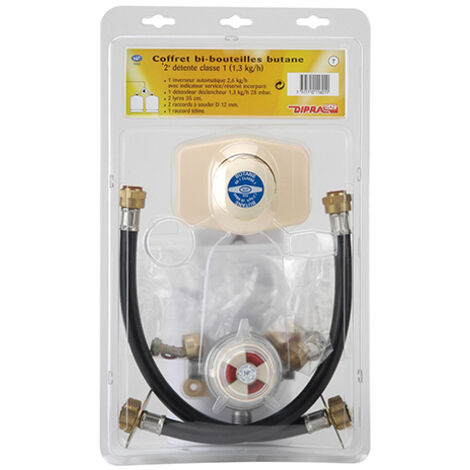DIPRA - Coffret bi-bouteilles complet butane – Compatible bouteilles 13 kg – Déclencheur 1,3 kg/h – Certifié NF