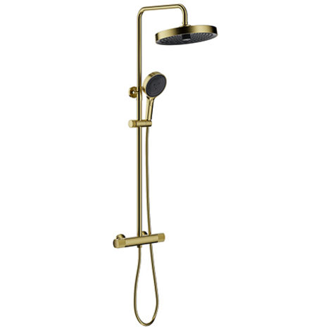Edouard Rousseau – Colonne de douche thermostatique concave 250 mm – Tête anti-calcaire 3 jets – Mitigeur à corps froid avec sécurité 38 °C – Barre inox 115 cm