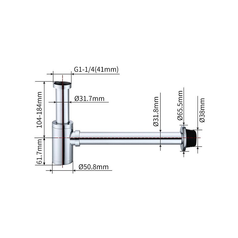 Röhrensifon Siphon Edelstahl mit Geruchsverschluss höhenverstellbar 1-1/4  für Waschbecken Waschtisch