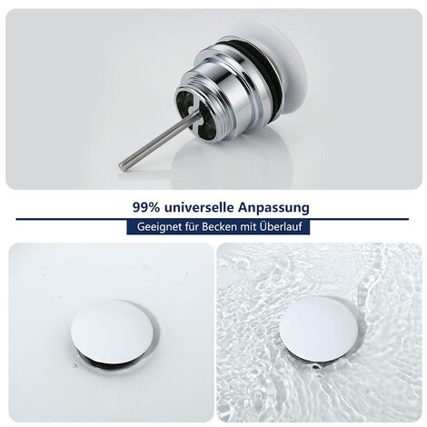ONECE Universal Ablaufgarnitur mit Sieb, Pop Up Abflussgarnitur mit  Überlauf, Ablaufventil Waschbecken Abfluss Ventil