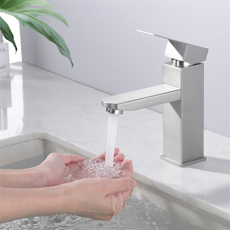 Badezimmer-Wasserhahn Zwei-Wege-Waschtischmischer für Badezimmer Edelstahl-Waschtischarmatur Klassischer Gebürsteter Waschtisch-Wasserhahn