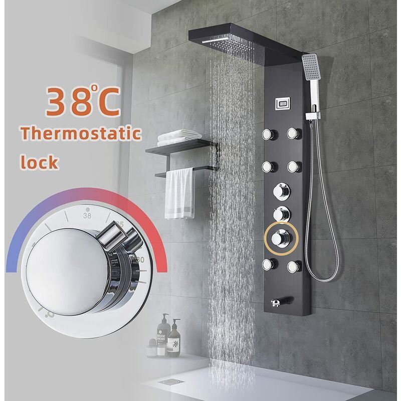 Homevacious 4 In 1 Shower Panel System With Shelf,LED Rain Shower Head