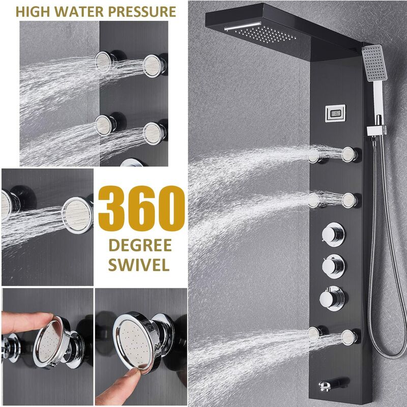 Homevacious 4 In 1 Shower Panel System With Shelf,LED Rain Shower Head