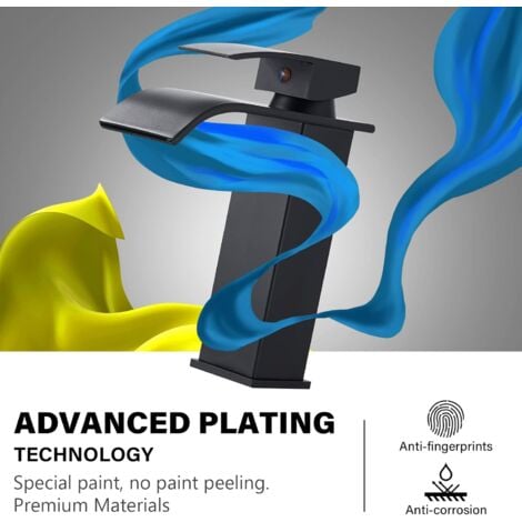 Basin Taps Mixers Black Waterfall Bathroom Sink Taps Bathroom Single Handle Basin Mixer Tap Hot and Cold Water Sink Taps with UK Standard Hoses Zamery