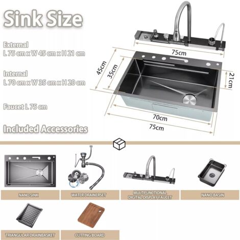 Multi Task Sink Kitchen Sink Set Multifunctional Waterfall Sink with Drainer,Grey ...